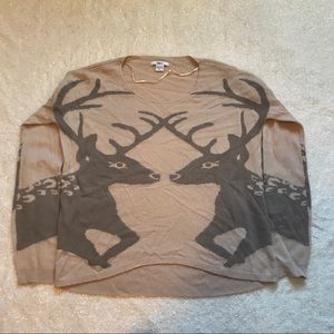 Deer Print Reindeer Knit Sweater in Cream